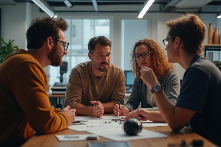 Équipe d'Eifarijachoose discutant dans un espace de studio moderne